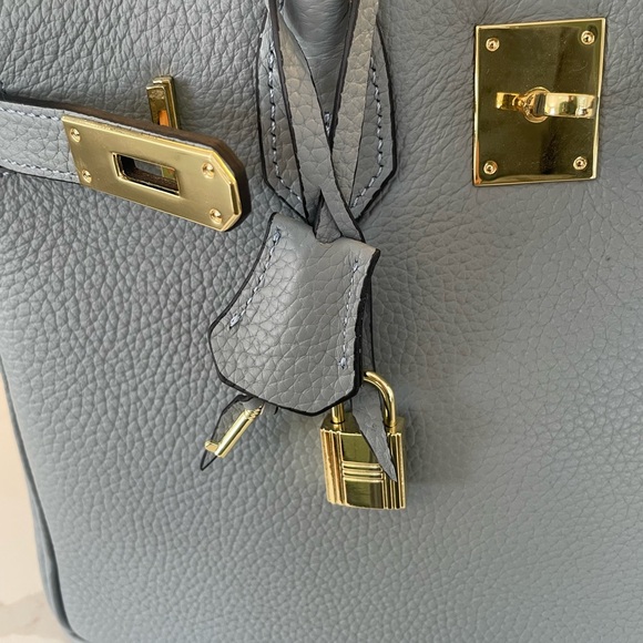 Birkin Inspired Slate Blue Satchel - Picture 8 of 11